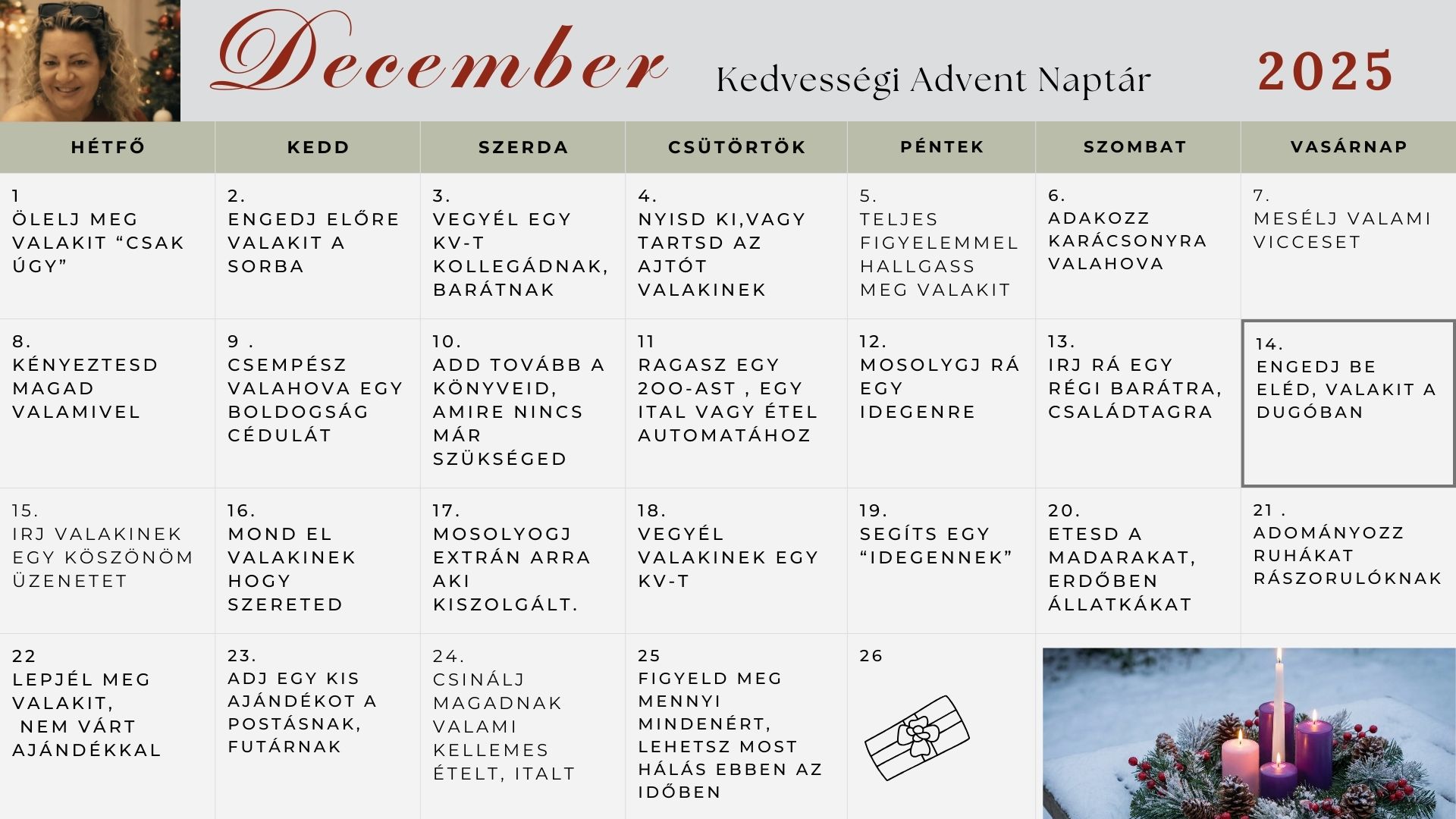 Adventi kedvesség kalendárium
